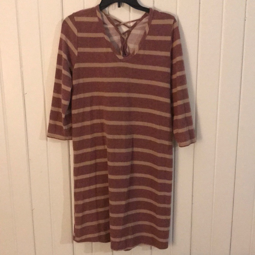 Pink and tan striped Sweater dress